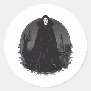 Gothic Salem Witch at Midnight Classic Round Sticker
