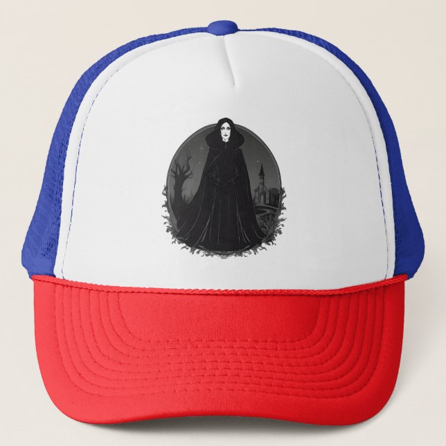 Gothic Salem Witch at Midnight Trucker Hat (Front)