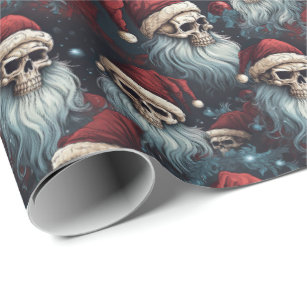 Gothic Santa Skulls Black Blue Red Christmas Wrapping Paper