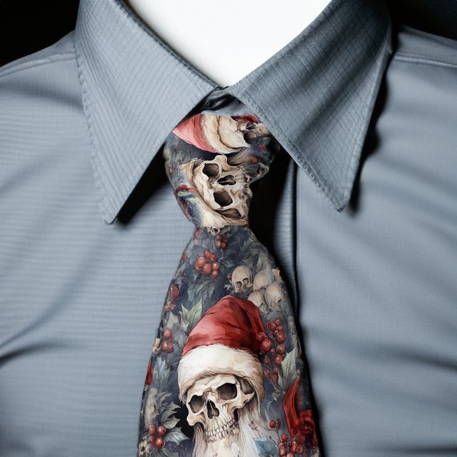 Gothic Santa Skulls in Red Santa Hats Gothmas Tie (Creator Uploaded)