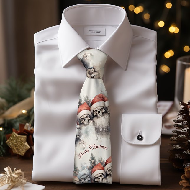 Gothic Santa Skulls Watercolor Winter Gothmas Tie (Creator Uploaded)