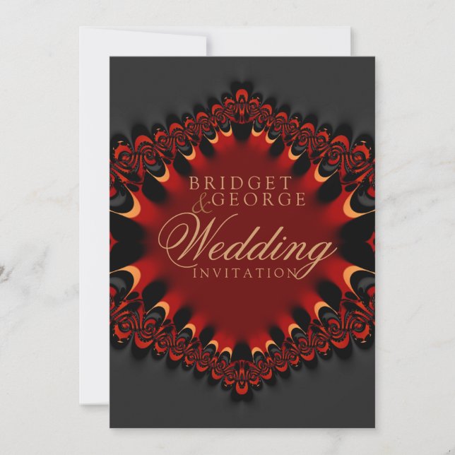 Gothic Satin Red+Black 5x7 Wedding Invitation (Front)