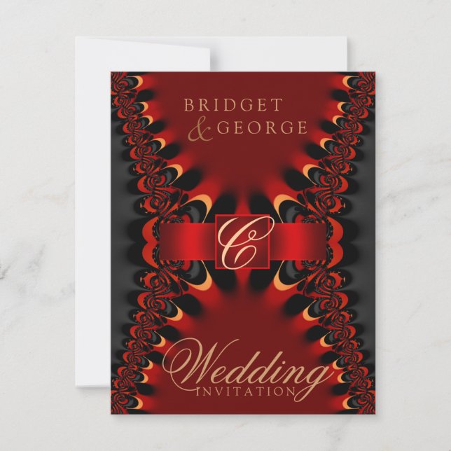 Gothic Satin Red+Black Wedding Invitation (Front)