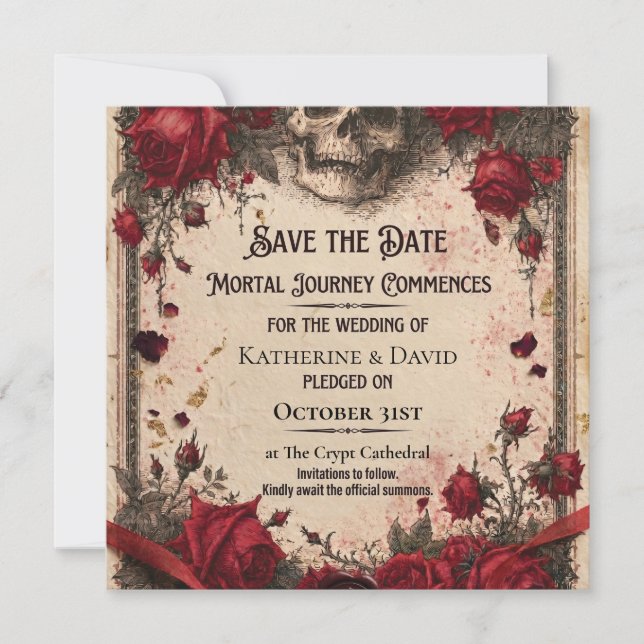 Gothic Save the Date Template with Skull and Roses (Front)