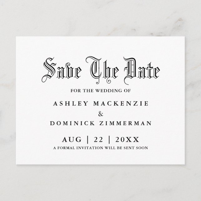 Gothic Save The Date Wedding  Announcement Postcard (Front)