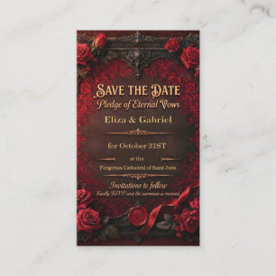 Gothic Save the Date with Red Rose and Wax Seal Enclosure Card