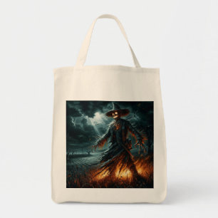 Gothic Scarecrow in Stormy Field Canvas Tote Bag -