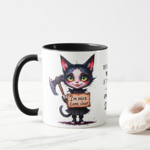 Gothic Scary Psycho Cute Cat With Axe  Mug