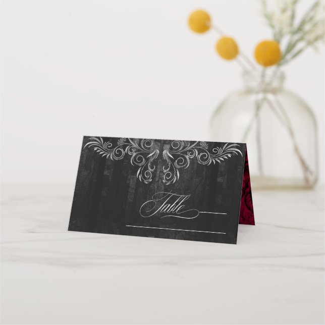 Gothic Scrollwork Wedding Table Burgundy ID866 Place Card (Front)