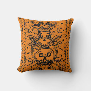 GOTHIC SEE NO EVIL, CEMETERY SKELETON CUSHION