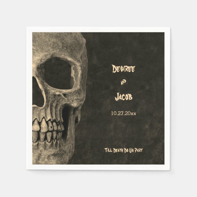 Gothic Sepia Half Skull Head Vintage Hallowedding Napkin (Front)