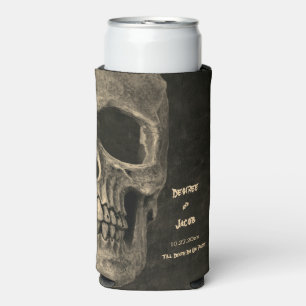 Gothic Sepia Half Skull Head Vintage Hallowedding Seltzer Can Cooler
