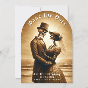 Gothic Sepia Skeleton Couple Wedding Save the Date