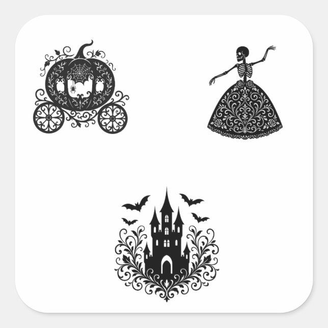 Gothic Silhouette Set – Pumpkin Carriage, Skeleton Square Sticker (Front)
