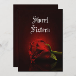Gothic Single Red Rose Sweet 16 Invitation