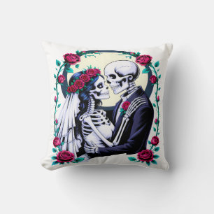 Gothic Skeleton Bride and Groom Dark Romance Cushion