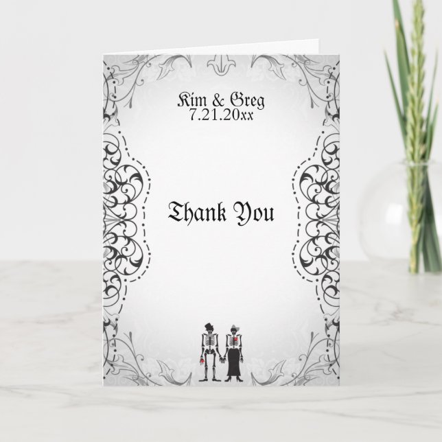 Gothic Skeleton Bride & Groom Thank You Card (Front)
