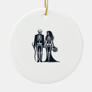Gothic Skeleton Bride & Groom – Till Death Do Us P Ceramic Ornament