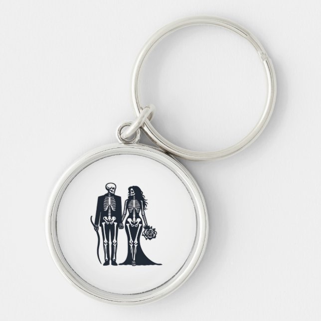Gothic Skeleton Bride & Groom – Till Death Do Us P Key Ring (Front)