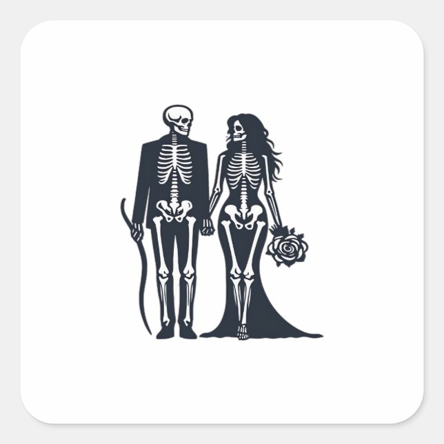 Gothic Skeleton Bride & Groom – Till Death Do Us P Square Sticker (Front)