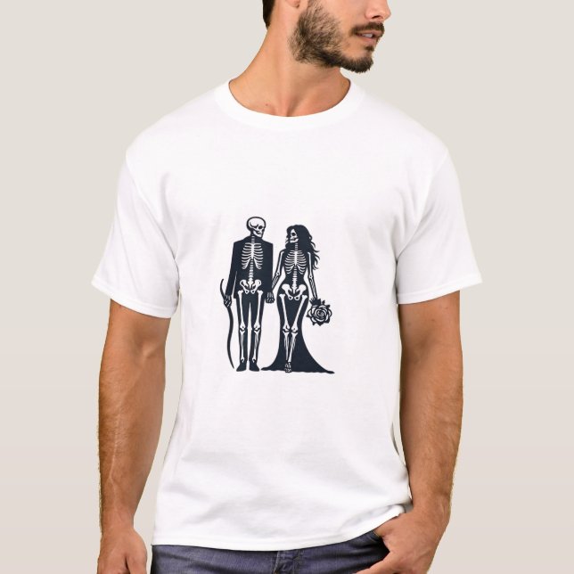 Gothic Skeleton Bride & Groom – Till Death Do Us P T-Shirt (Front)