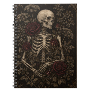 Gothic Skeleton Burgundy Rose Victorian Botanical Notebook