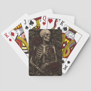 Gothic Skeleton Burgundy Rose Victorian Botanical Playing Cards