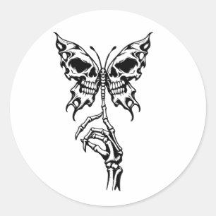 Gothic Skeleton Butterfly and Skeletal Hand Classic Round Sticker