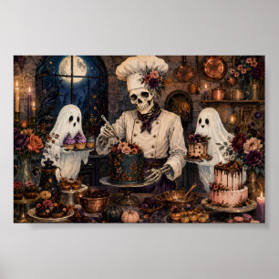 Gothic Skeleton Chef Bakery Whimsigoth Ghost Art Poster
