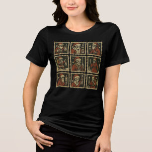 Gothic Skeleton Christmas Lantern Stamp Grid Women Tri-Blend Shirt