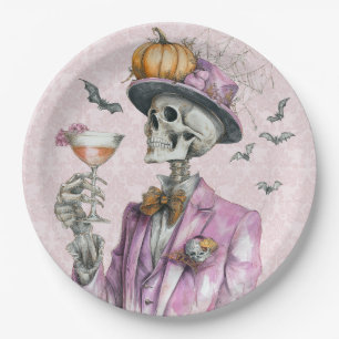 Gothic Skeleton Cocktail Party Halloween Paper Plate