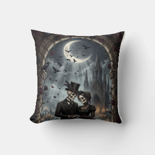 Gothic Skeleton Couple Dark Romance Roses Cushion