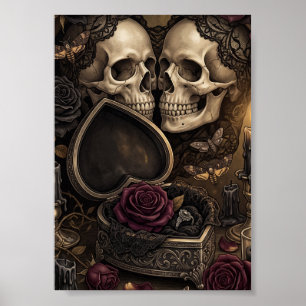 Gothic Skeleton Couple Dark Romance Victorian Rose Poster
