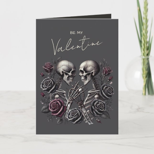 Gothic Skeleton Couple Dark Romantic Valentine Hol Holiday Card (Front)