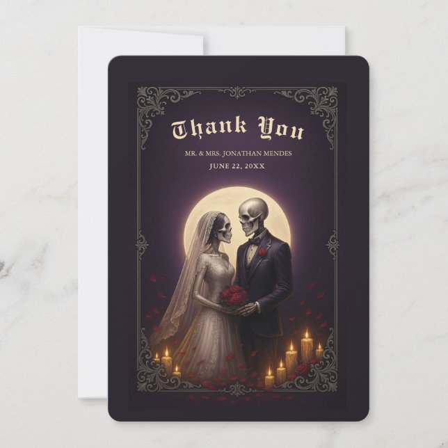 Gothic Skeleton Couple Elegant Wedding Thank You (Front)