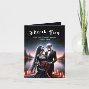 Gothic Skeleton Couple Navy Wedding Thank You Card