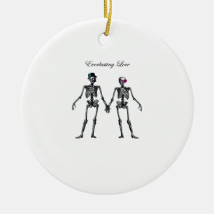 Gothic Skeleton Couple (Old Pink) Classic Ceramic Ornament