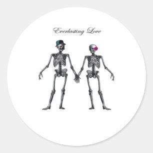 Gothic Skeleton Couple (Old Pink) Classic Round Sticker