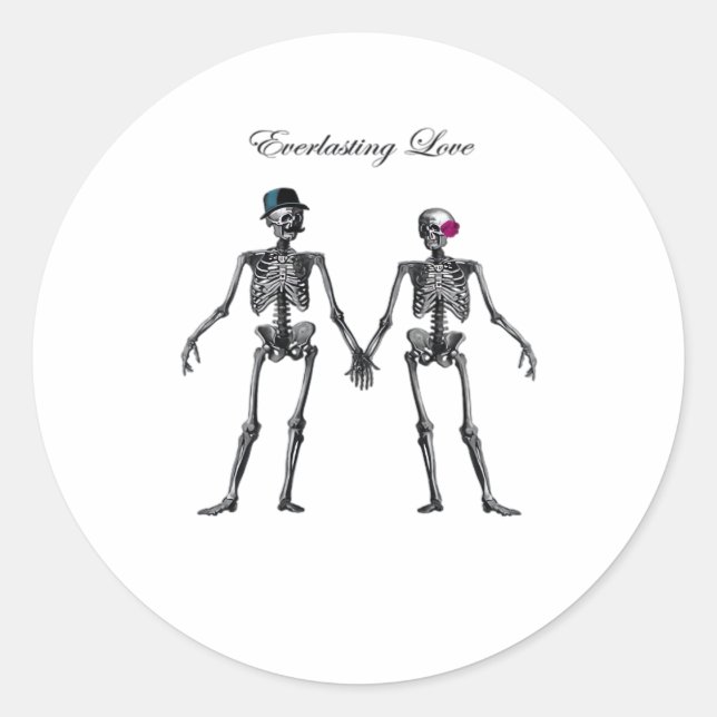 Gothic Skeleton Couple (Old Pink) Classic Round Sticker (Front)