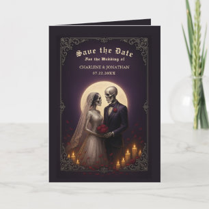 Gothic Skeleton Couple Purple Save the Date Announcement