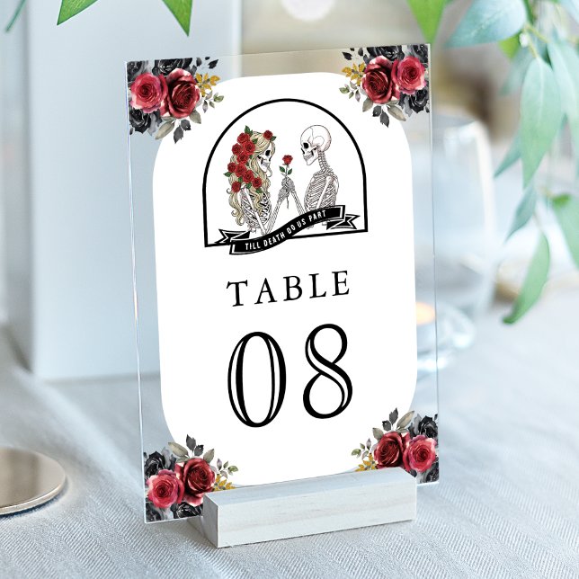 Gothic Skeleton Couple Roses Wedding Table Number (Creator Uploaded)