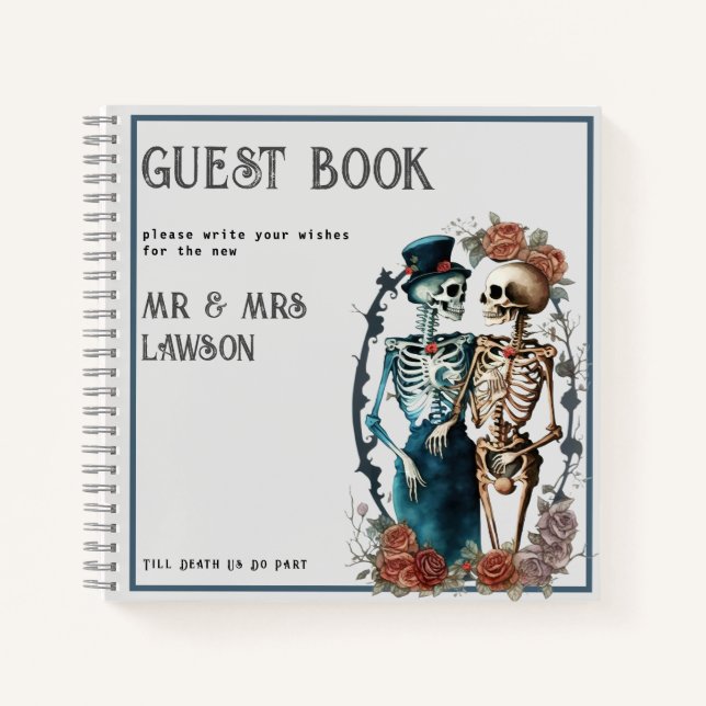 Gothic Skeleton Couple Wedding Guest Book (Front)