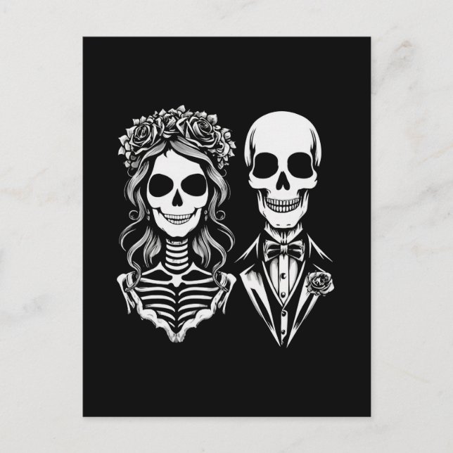 Gothic skeleton couple wedding postcard (Front)
