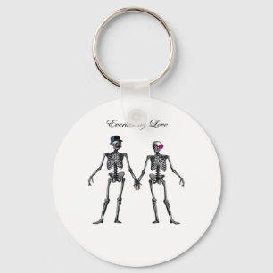 Gothic Skeleton Couple (White) Classic Key Ring