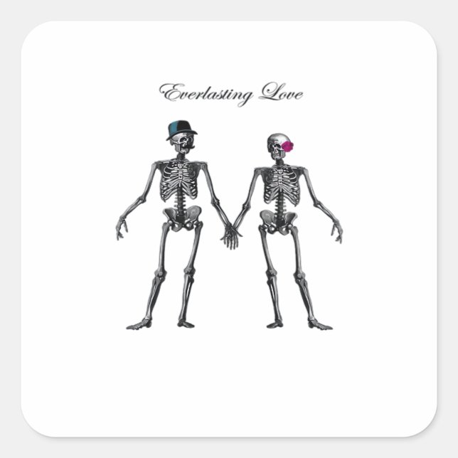 Gothic Skeleton Couple (White) Classic Square Sticker (Front)