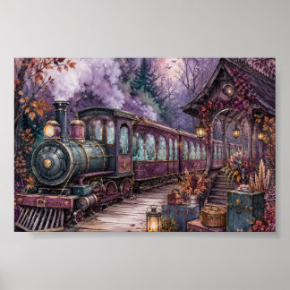 Gothic Skeleton Express Train Station Whimsigoth  Poster