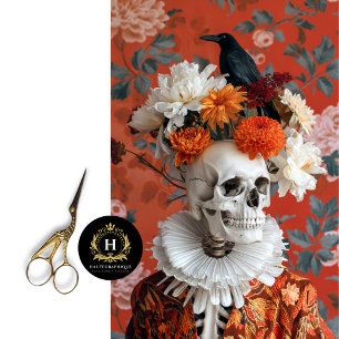 Gothic Skeleton Floral Crown Raven Halloween   Tissue Paper