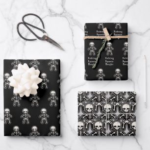 Gothic Skeleton Gingerbread Man Holiday  Wrapping Paper Sheet