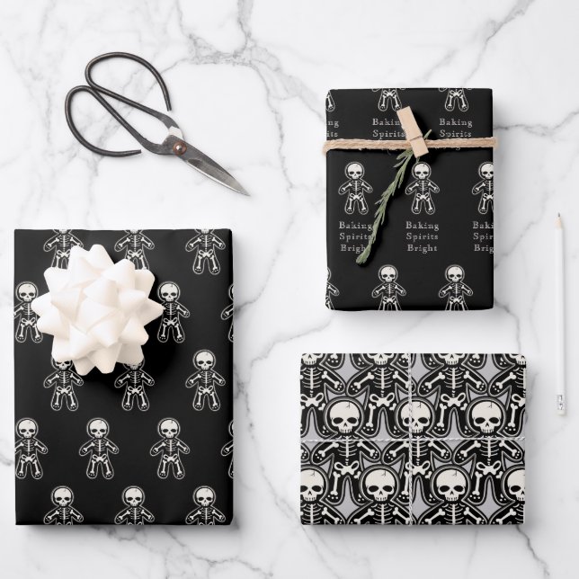 Gothic Skeleton Gingerbread Man Holiday  Wrapping Paper Sheet (Front)