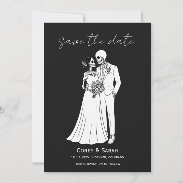 Gothic Skeleton Halloween Save the Date Cards (Front)
